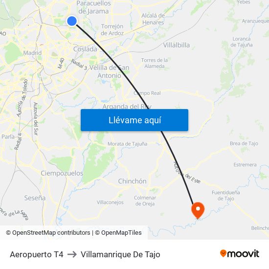 Aeropuerto T4 to Villamanrique De Tajo map