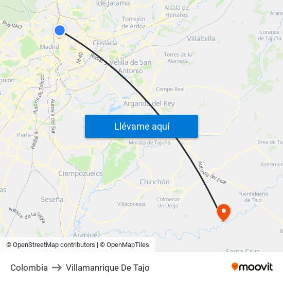 Colombia to Villamanrique De Tajo map