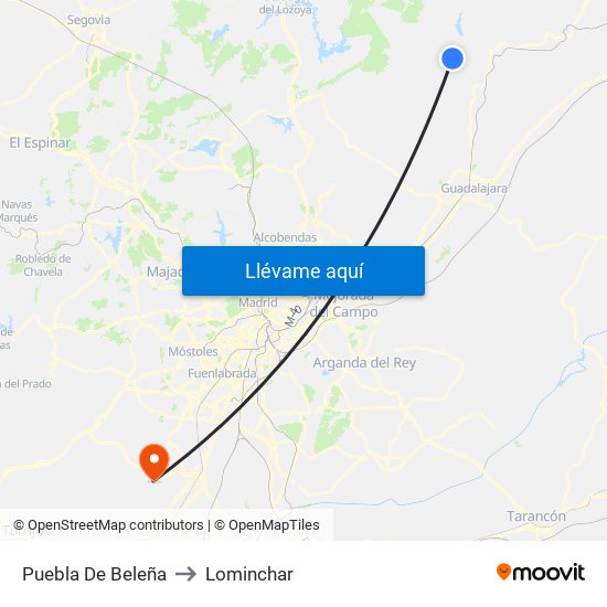 Puebla De Beleña to Lominchar map