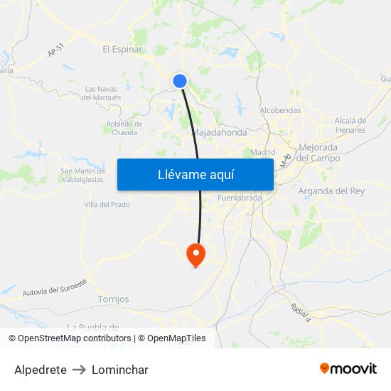 Alpedrete to Lominchar map