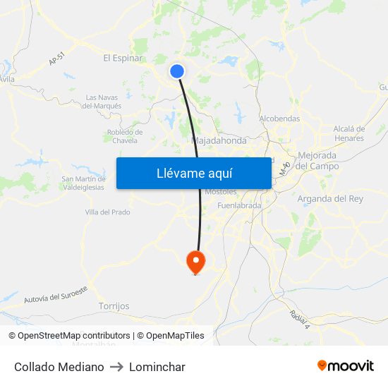 Collado Mediano to Lominchar map