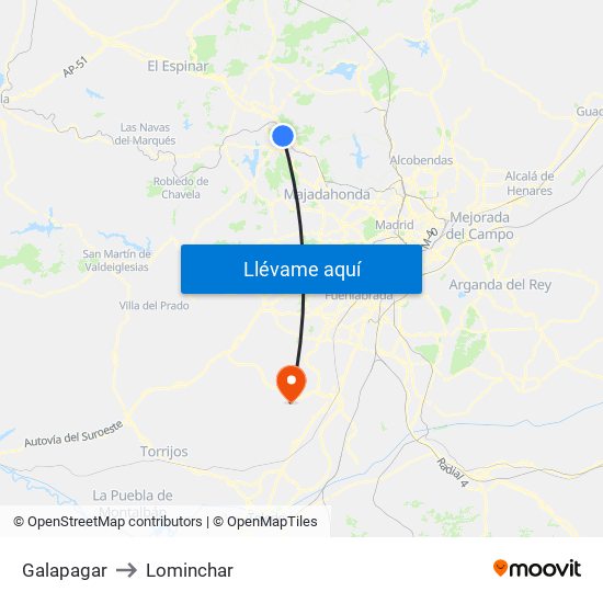 Galapagar to Lominchar map