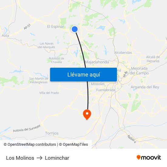 Los Molinos to Lominchar map