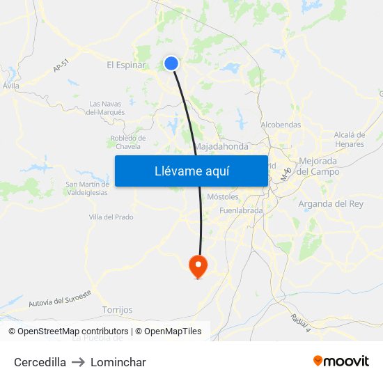 Cercedilla to Lominchar map