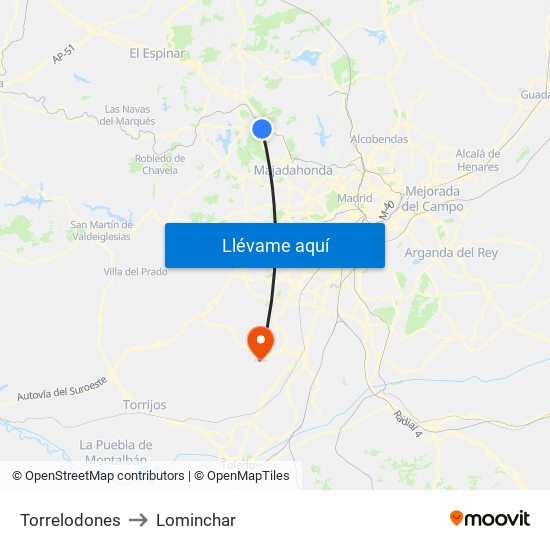 Torrelodones to Lominchar map