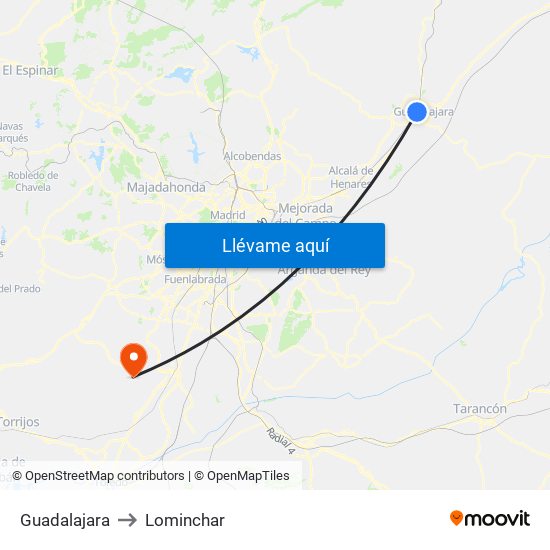 Guadalajara to Lominchar map