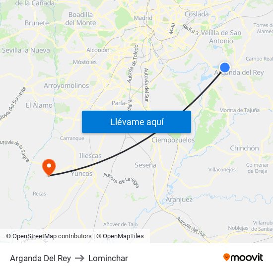 Arganda Del Rey to Lominchar map
