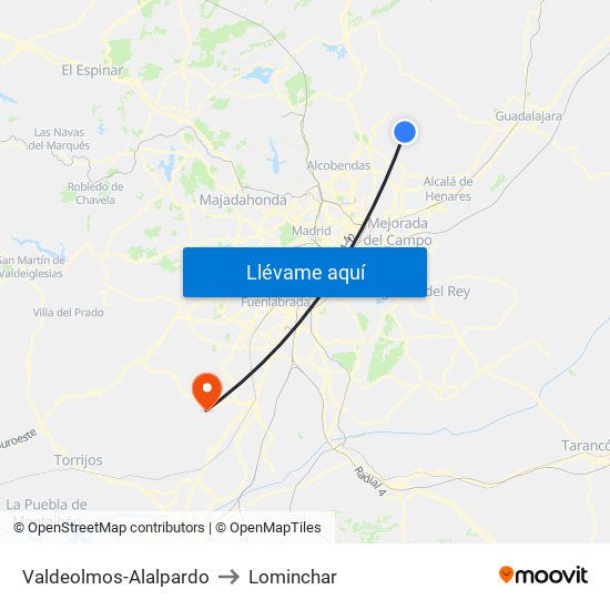 Valdeolmos-Alalpardo to Lominchar map