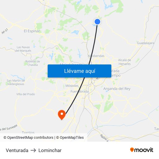 Venturada to Lominchar map