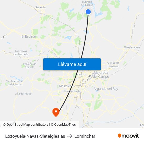 Lozoyuela-Navas-Sieteiglesias to Lominchar map