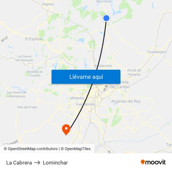 La Cabrera to Lominchar map