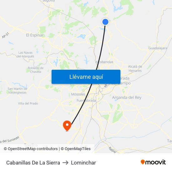 Cabanillas De La Sierra to Lominchar map