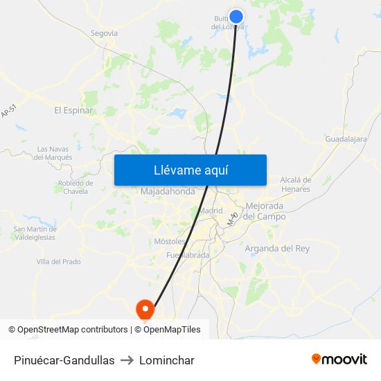 Pinuécar-Gandullas to Lominchar map