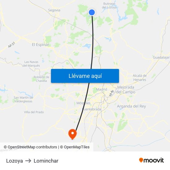 Lozoya to Lominchar map