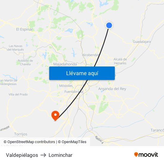 Valdepiélagos to Lominchar map