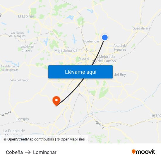 Cobeña to Lominchar map