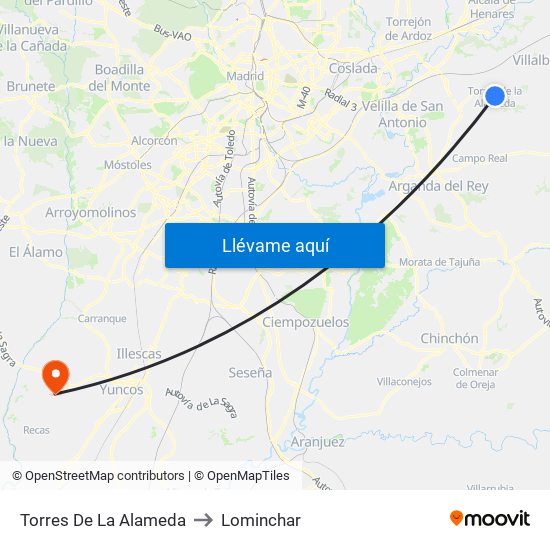 Torres De La Alameda to Lominchar map