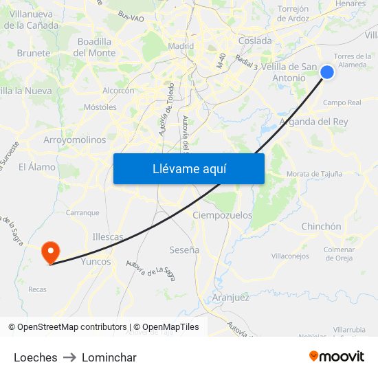 Loeches to Lominchar map