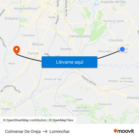 Colmenar De Oreja to Lominchar map
