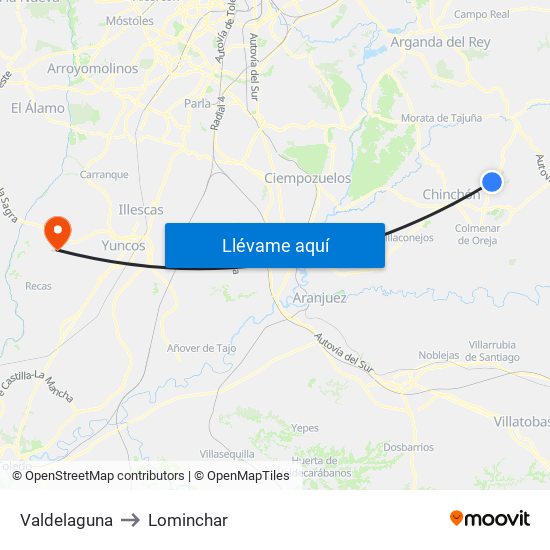 Valdelaguna to Lominchar map