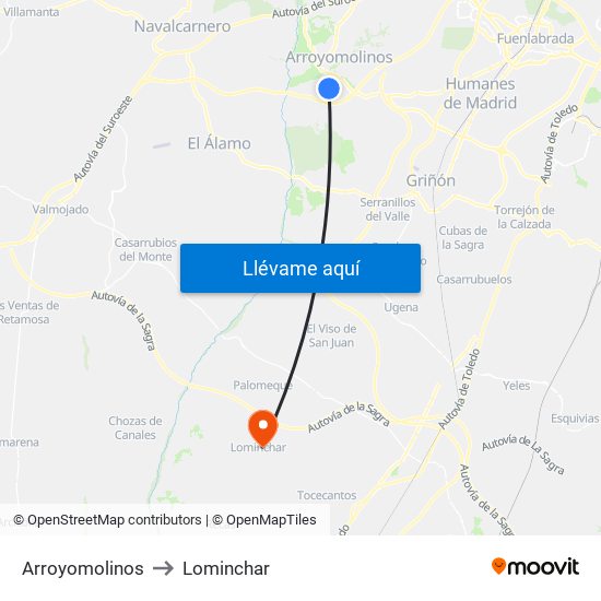 Arroyomolinos to Lominchar map