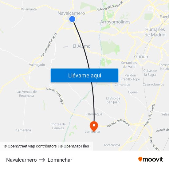 Navalcarnero to Lominchar map