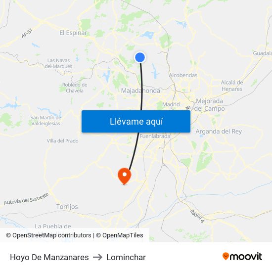 Hoyo De Manzanares to Lominchar map