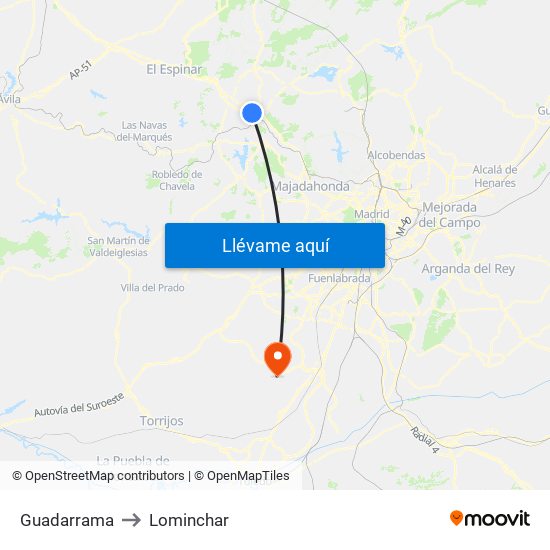 Guadarrama to Lominchar map