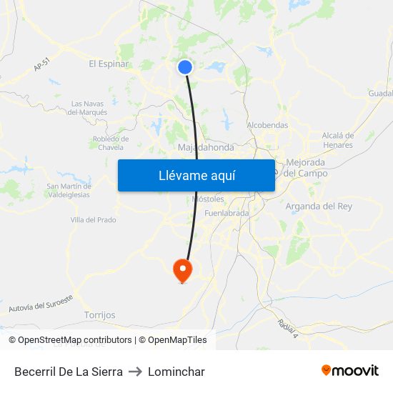 Becerril De La Sierra to Lominchar map