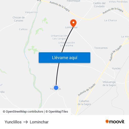 Yunclillos to Lominchar map