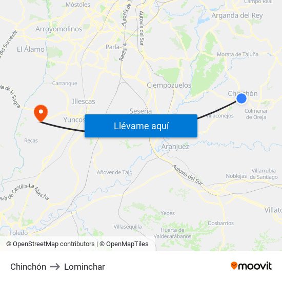Chinchón to Lominchar map