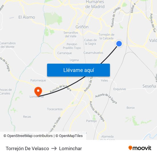 Torrejón De Velasco to Lominchar map