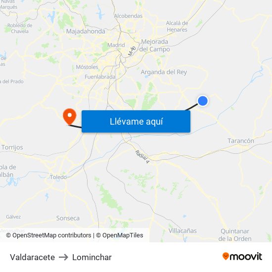 Valdaracete to Lominchar map