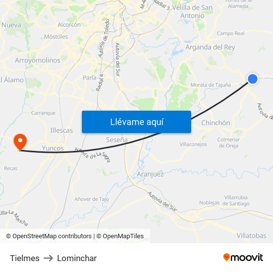 Tielmes to Lominchar map