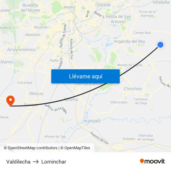 Valdilecha to Lominchar map
