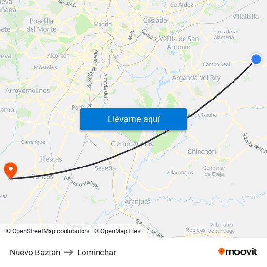 Nuevo Baztán to Lominchar map