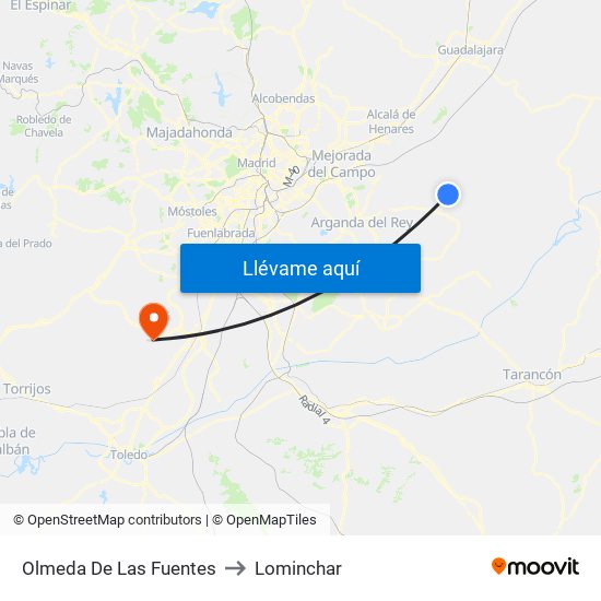 Olmeda De Las Fuentes to Lominchar map