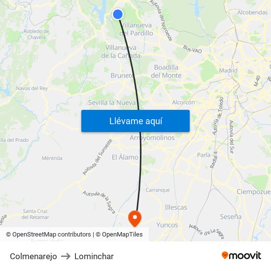 Colmenarejo to Lominchar map