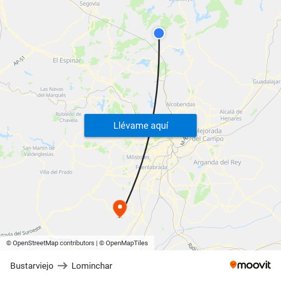 Bustarviejo to Lominchar map