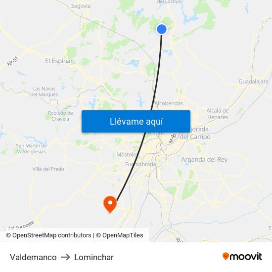 Valdemanco to Lominchar map