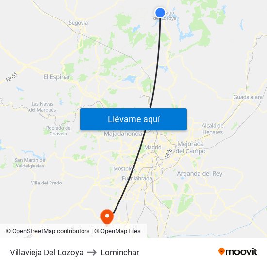Villavieja Del Lozoya to Lominchar map
