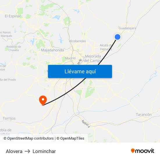 Alovera to Lominchar map