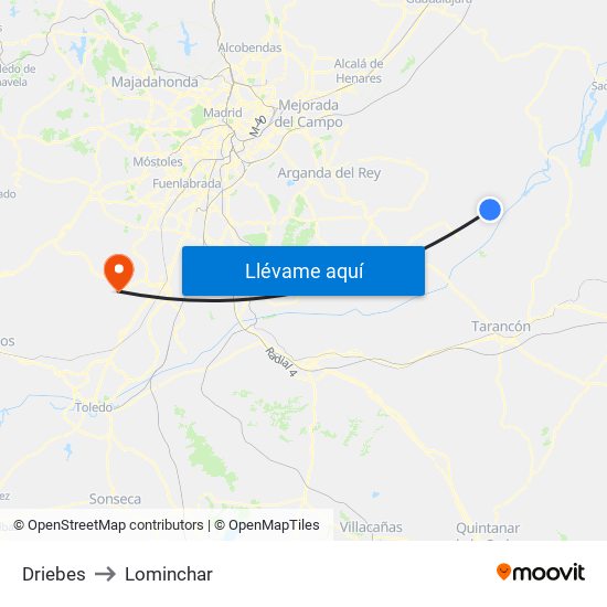 Driebes to Lominchar map