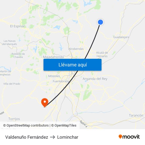 Valdenuño Fernández to Lominchar map