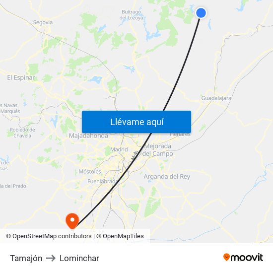 Tamajón to Lominchar map