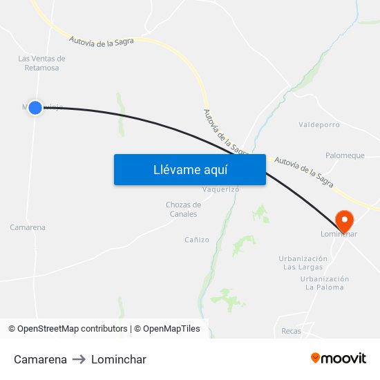 Camarena to Lominchar map