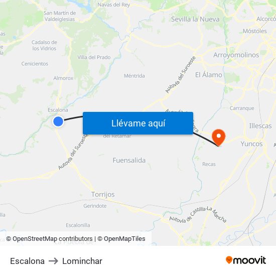 Escalona to Lominchar map