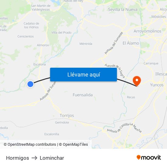 Hormigos to Lominchar map
