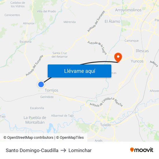 Santo Domingo-Caudilla to Lominchar map