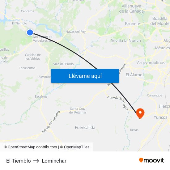 El Tiemblo to Lominchar map